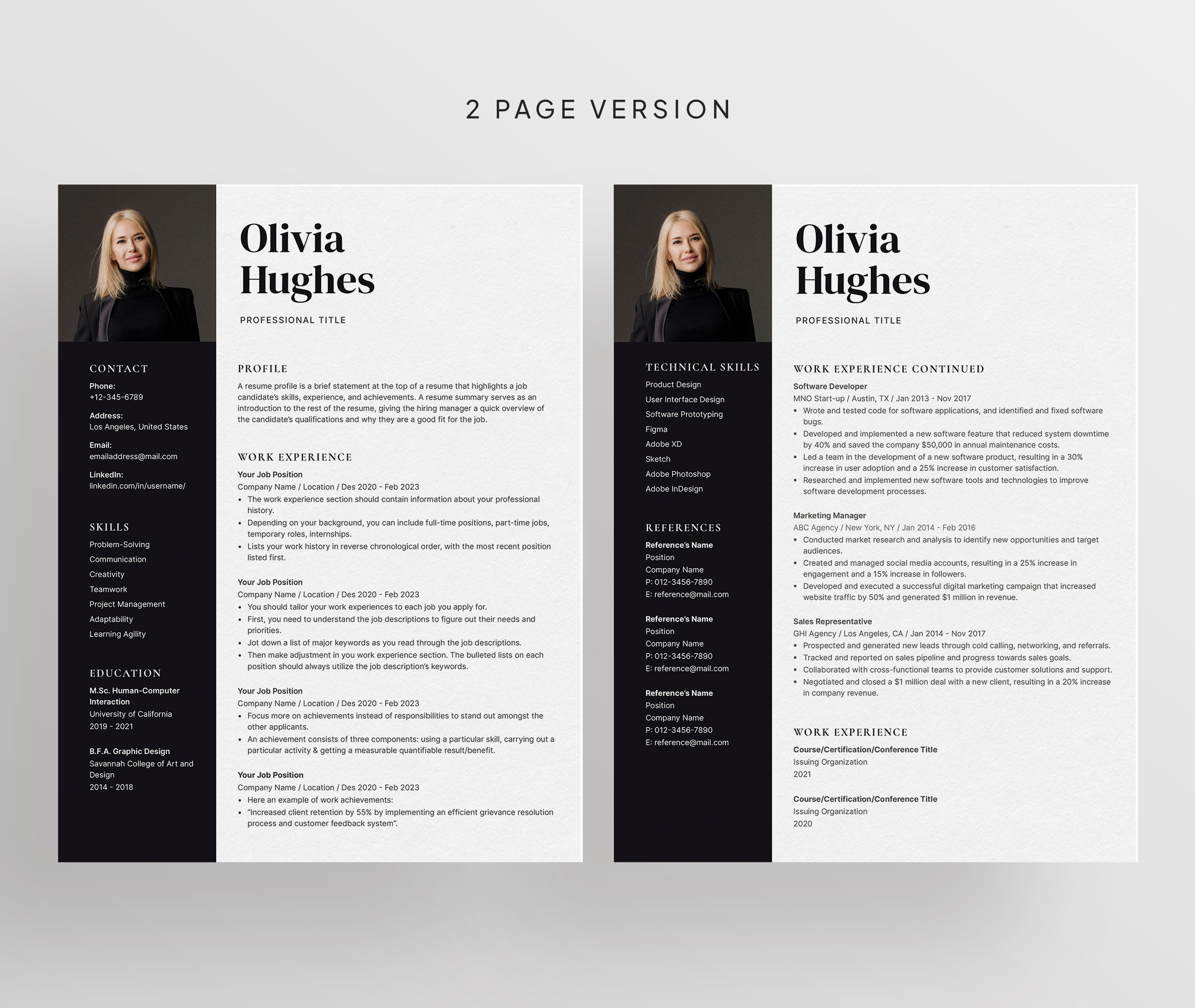 Elegant Resume Template for Microsoft Word & Mac Pages With Cover ...