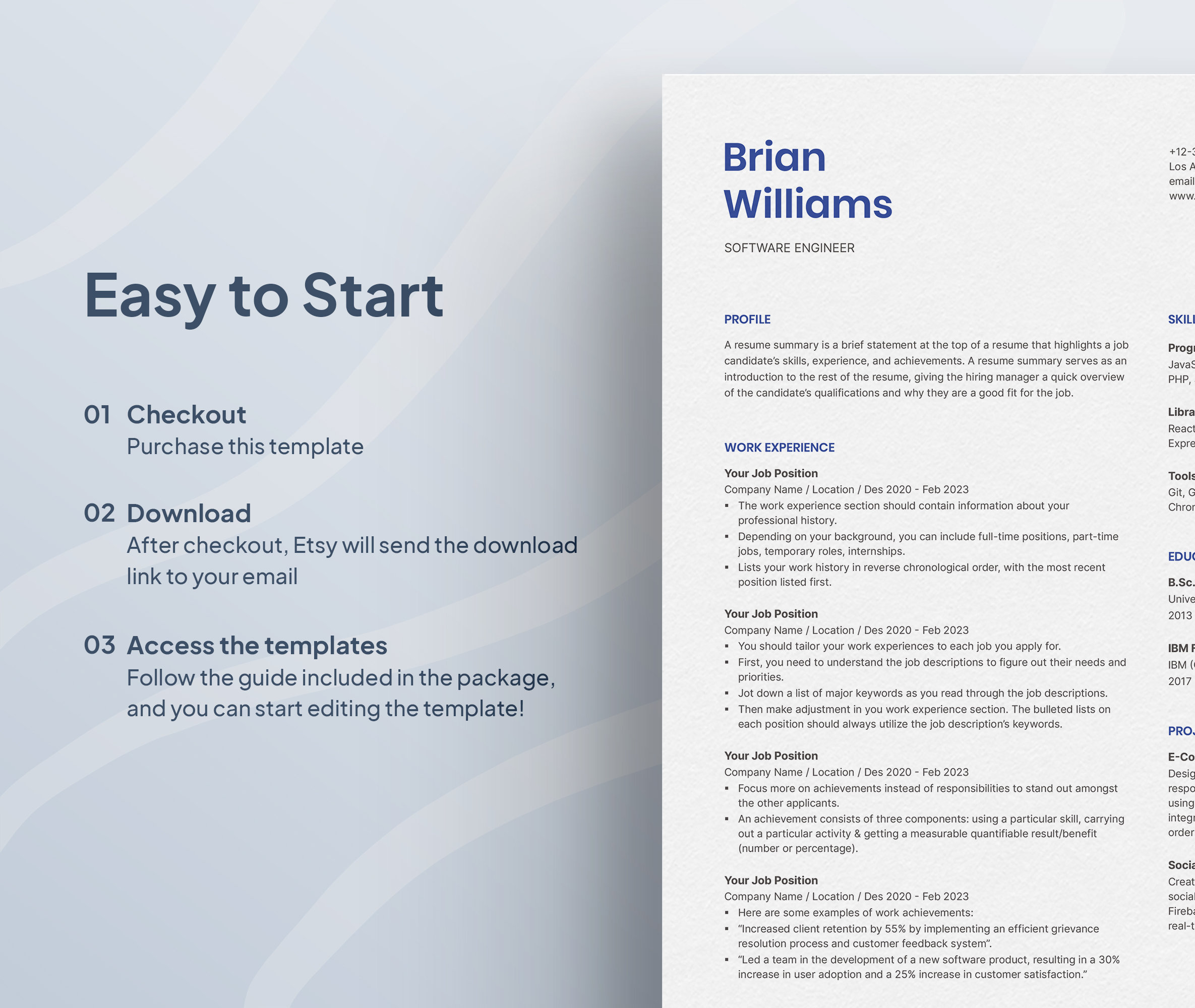 Modern Resume Template for Microsoft Word & Mac Pages With Cover Letter ...