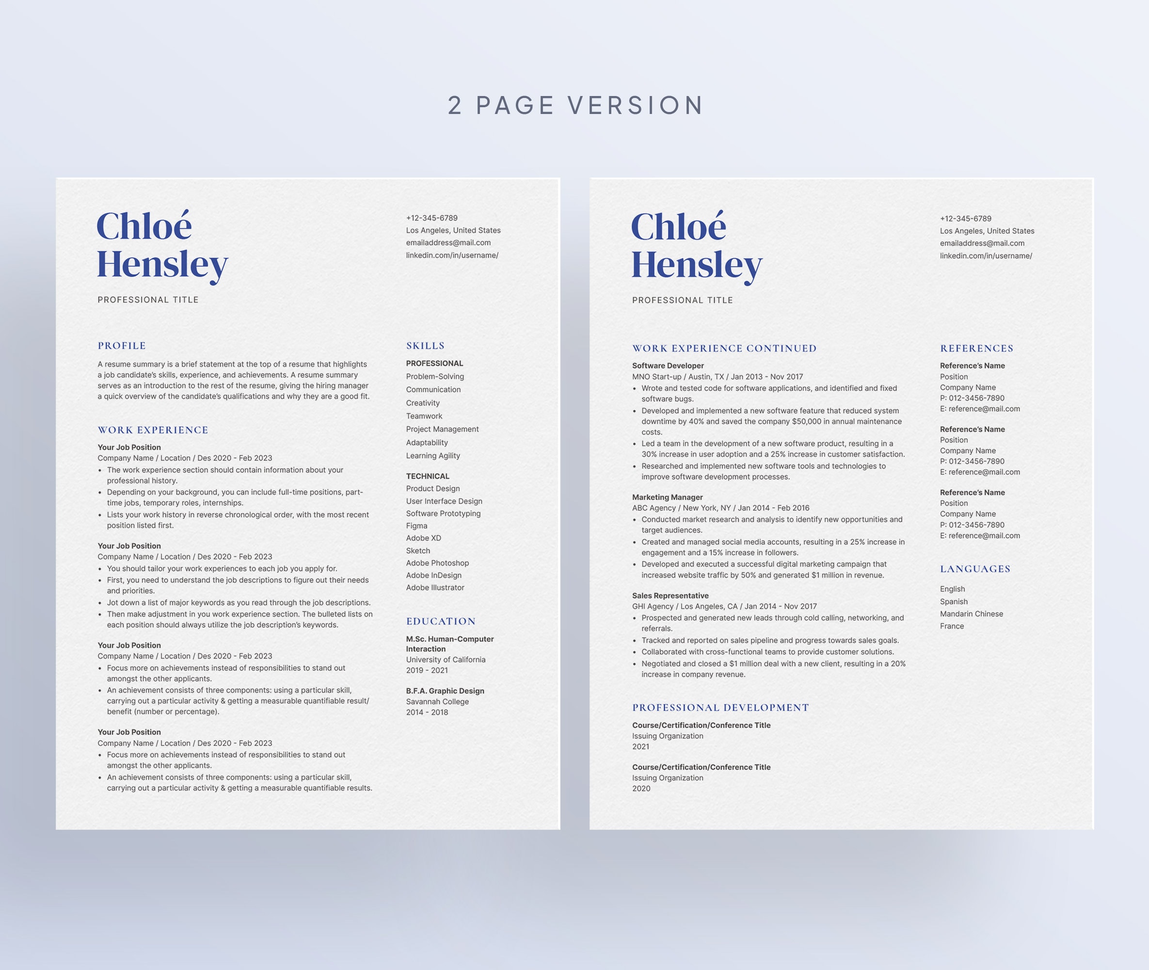 Professional Resume Template Microsoft Word With Cover Letter | Instant ...