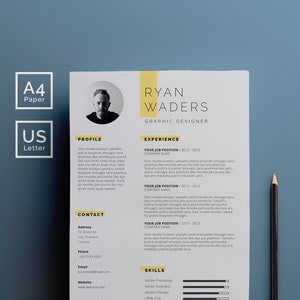 Plantilla de currículum profesional para Microsoft Word con carta de presentación / Plantilla de currículum con foto / Plantilla para hombre / Plantilla de CV Ejecutivo