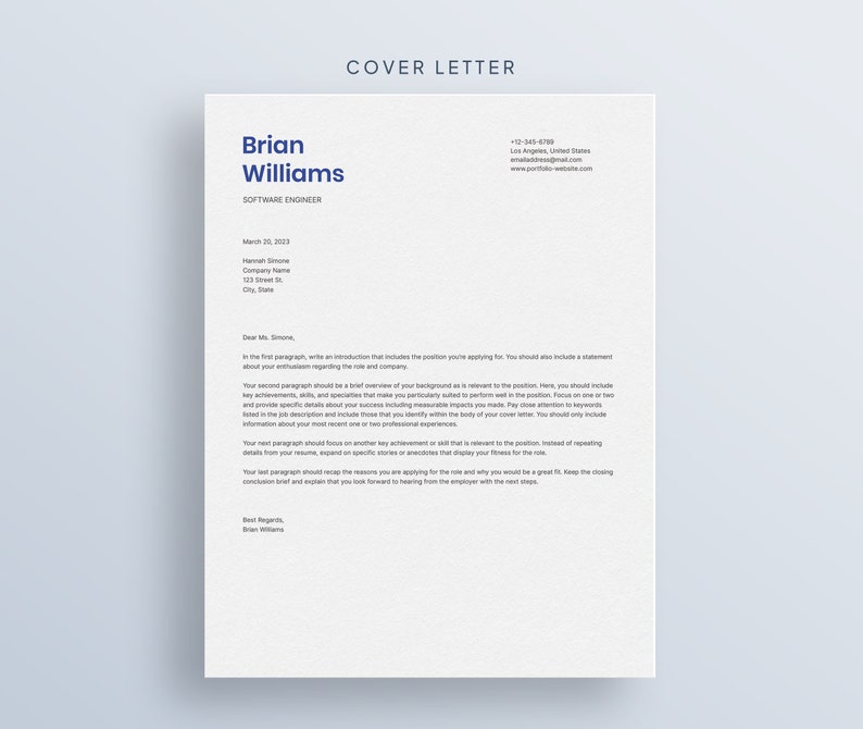 Modern Resume Template for Microsoft Word & Mac Pages With Cover Letter ...