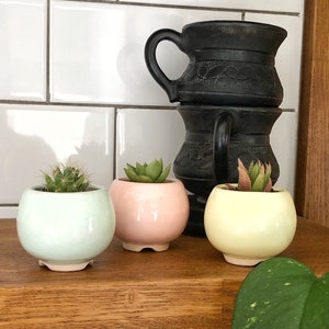 Mini Succulent Pot - Pastel color set M size - Mint Pink Yellow - Ceramic planter for succulent - Wedding favor - Succulent pot set of 3