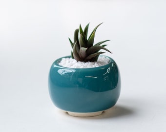 Small teal succulent pot // S size // turquoise round ceramic planter for cactus or succulent