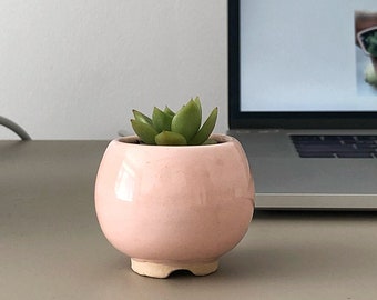 Small pink succulent pot, S size, Pink round ceramic planter for cactus or succulent