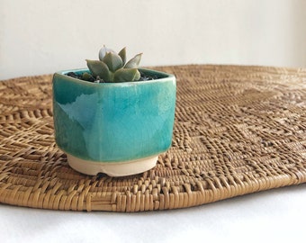 Turquoise cactus pot, Square tiny planter