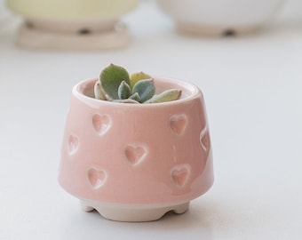 Pink mini succulent planter with hearts, Rose little pot, Cute succulent pot, Mothers Day plant gift