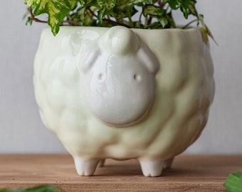 Cute yellow ceramic planter for medium plants, for succulents - 4 inch Sheep pot