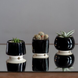 Trio black succulent planter set of 3 pots, Ceramic cactus pot image 2