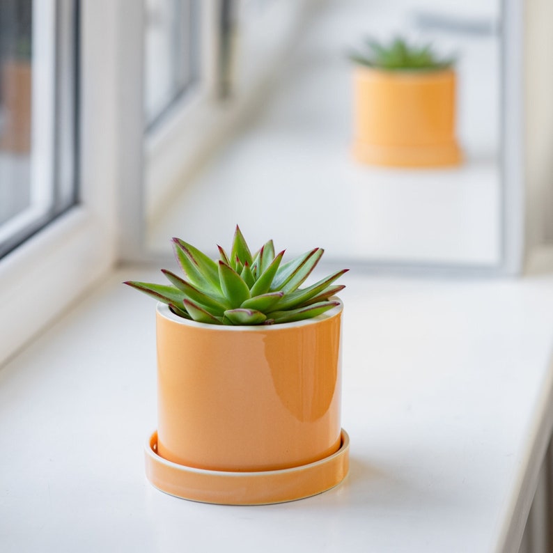 Yellow cylinder ceramic plant pot Bright 4 inch planter image 1