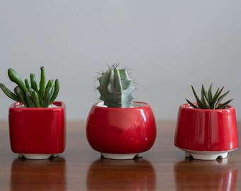 Trio red succulent planter, Set of 3 pots, Mother day plant gift