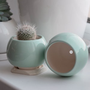 Mint ceramic succulent pot, Round ceramic planter for cactus or succulent image 3