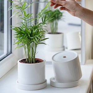 Yellow cylinder ceramic plant pot Bright 4 inch planter White