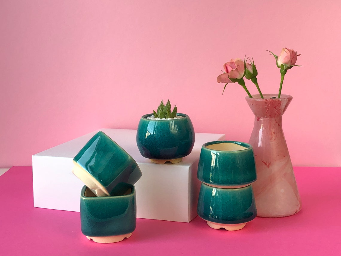 Turquoise Small Plant Pot M size Set of 3 Ceramic pot for Etsy