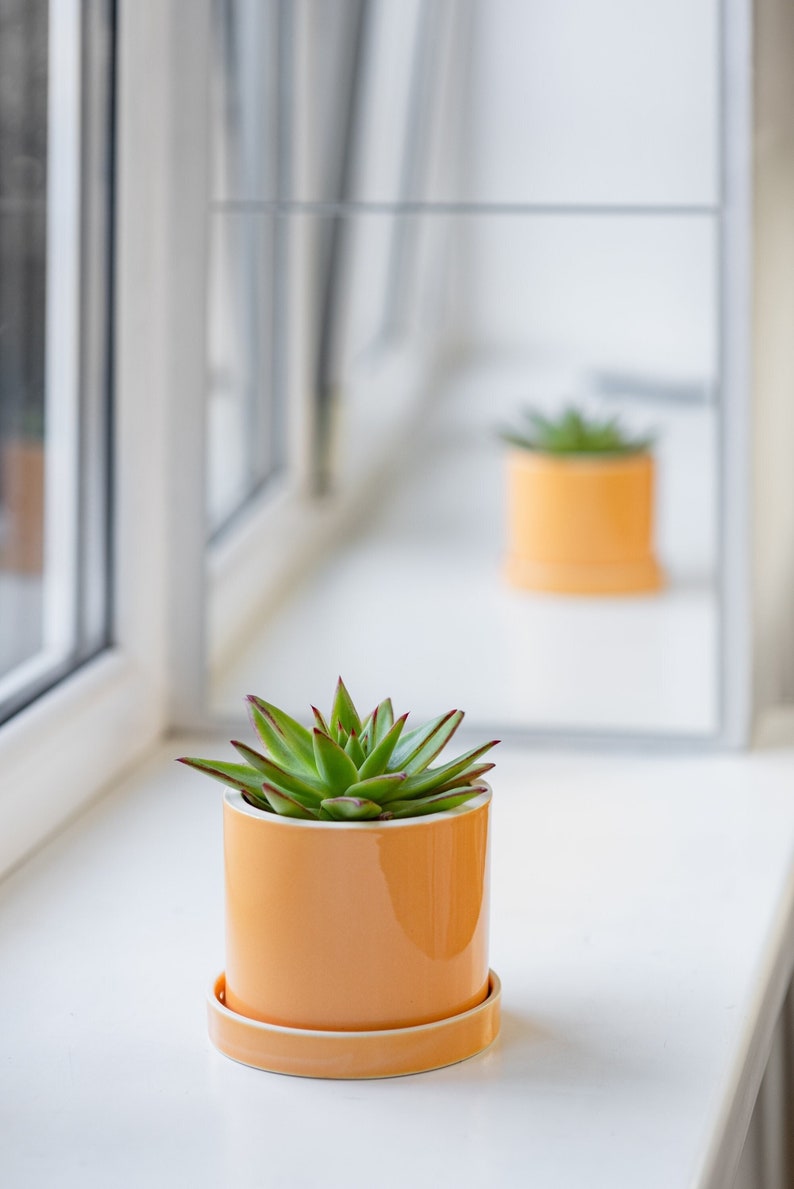 Yellow cylinder ceramic plant pot Bright 4 inch planter Yellow