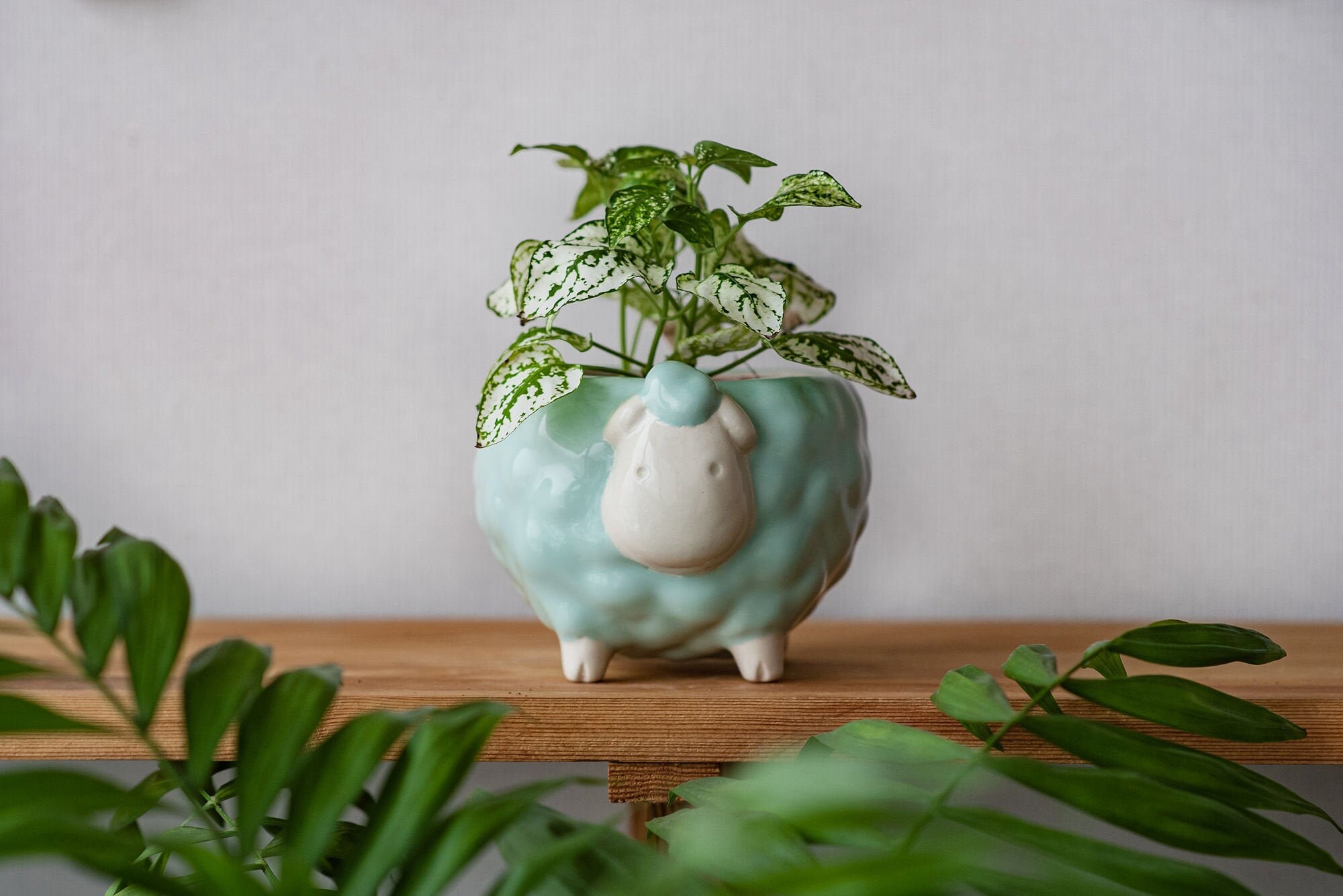 Sheep ceramic plant pot // Green animal planter // Small plant Etsy