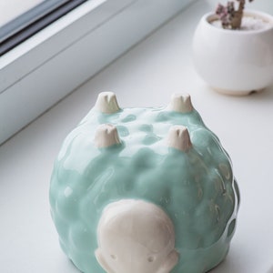 Mint ceramic cactus set, Two sheep smaller and bigger, Ceramic cactus set of 2 items image 6