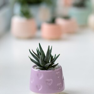 Teal small succulent pot with hearts, Succulent Valentines gift, Mini planter, Ceramic plant pot, Turquoise heart print pot Lilac