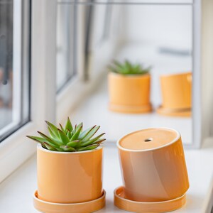Yellow cylinder ceramic plant pot Bright 4 inch planter image 3