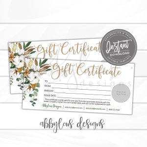 Editable Gift Certificate,  Printable Gift Voucher, Editable Christmas Holiday Gift Certificate Template, Voucher, Instant Download