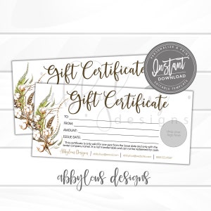 Editable Gift Certificate,  Printable Gift Voucher, Editable Christmas Holiday Gift Certificate Template, Voucher, Instant Download