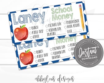 EDITABLE School Envelopes, Lunch Money, School Envelopes, Fundraiser Money, Editable Envelopes, Editable File, Digital Template