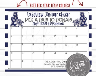 EDITABLE Cheer Pick a Date to Donate Printable, Cheerleader Fundraiser, Fundraiser, Editable Calendar, Editable File, Digital Template,