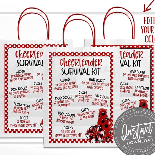 EDITABLE Cheer Survival Kit Printable Gift Bag Printable | Etsy