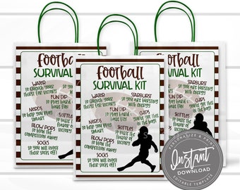 EDITABLE Football Survival Kit Printable, Gift Bag Printable, Printable Football Flyer, Team Gift Idea, Personalized Flyer, INSTANT ACCESS