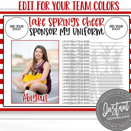 Sponsor My Cheer Uniform Template Etsy