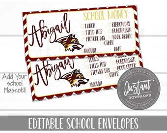 EDITABLE Cash Envelopes, Lunch Money, School Envelopes, Fundraiser Money, Editable Envelopes, Editable File, Digital Template