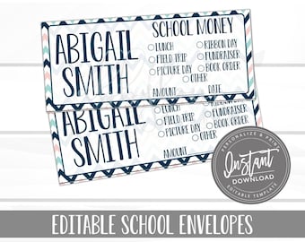 EDITABLE School Envelopes, Lunch Money, School Envelopes, Fundraiser Money, Editable Envelopes, Editable File, Digital Template