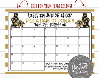 EDITABLE Cheer Pick a Date to Donate Printable, Cheerleader Fundraiser, Fundraiser, Editable Calendar, Editable File, Digital Template,