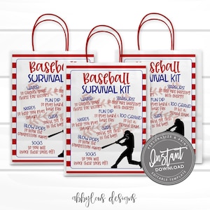 EDITABLE Baseball Survival Kit Printable, Gift Bag Printable, Printable Baseball Flyer, Team Gift Idea, Personalized Flyer, INSTANT ACCESS