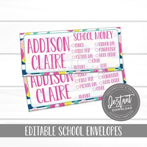 EDITABLE School Envelopes, Lunch Money, Floral School Envelopes, Fundraiser Money, Editable Envelopes, Editable File, Digital Template