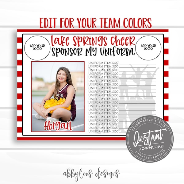 Sponsor My Uniform Cheer Template Etsy