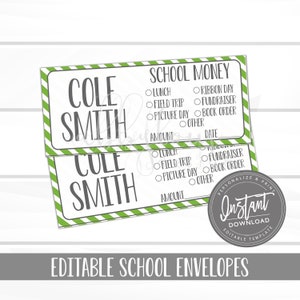 EDITABLE School Envelopes, Lunch Money,  School Envelopes, Fundraiser Money, Editable Envelopes, Editable File, Digital Template