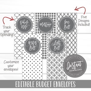 EDITABLE Budget Envelopes, Cash Tracker, Black/White Budget Envelopes, Expense Tracker, Editable Envelopes, Editable File, Digital Template