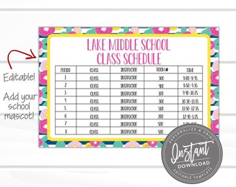 class schedule etsy printable class schedule