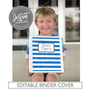 EDITABLE Binder Cover, Stripe Binder Cover, Back to School, School Binder, ANY NAME, Any Subject, Editable File, Digital Template,