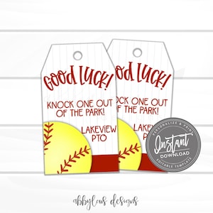EDITABLE Softball Good Luck Tags, Printable Softball Favor Tags, Personalized Softball Gift Tag, Personalized Good Luck Tag, INSTANT ACCESS