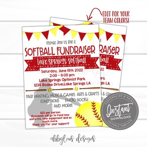 EDITABLE Softball Fundraiser Flyer, Softball Fundraiser, Printable PTA/PTO Flyer, Editable Fundraiser, Editable File, Digital Template,