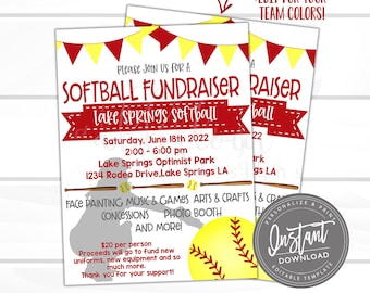 EDITABLE Softball Fundraiser Flyer, Softball Fundraiser, Printable PTA/PTO Flyer, Editable Fundraiser, Editable File, Digital Template,