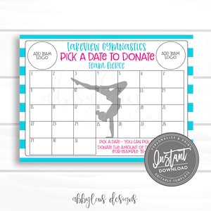 EDITABLE Gymnastics Pick a Date to Donate Printable, Gymnastics Fundraiser, Fundraiser, Editable Calendar, Editable File, Digital Template,