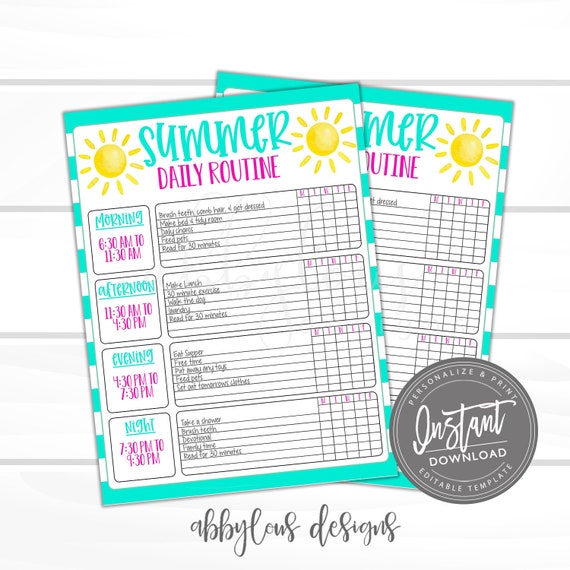 editable daily routine schedule printable daily schedule etsy