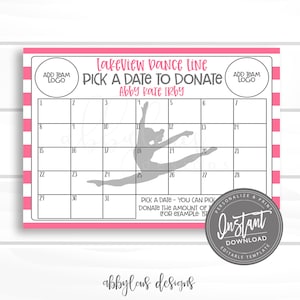 EDITABLE Dance Pick a Date to Donate Printable, Dance Team Fundraiser, Fundraiser, Editable Calendar, Editable File, Digital Template,