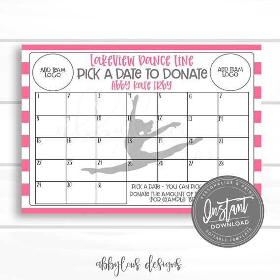 EDITABLE Dance Pick a Date to Donate Printable, Dance Team Fundraiser, Fundraiser, Editable Calendar, Editable File, Digital Template, - Etsy EDITABLE Dance Pick a Date to Donate Printable, Dance Team Fundraiser, Fundraiser, Editable Calendar, Editable File, Digital Template, - Etsy