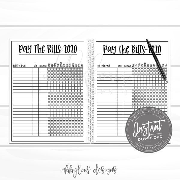 Yearly Bill Pay Tracker, Printable Yearly Bill Pay, Budget Planner, Editable Yearly Budget Planner Sheet, Editable File, Digital Template
