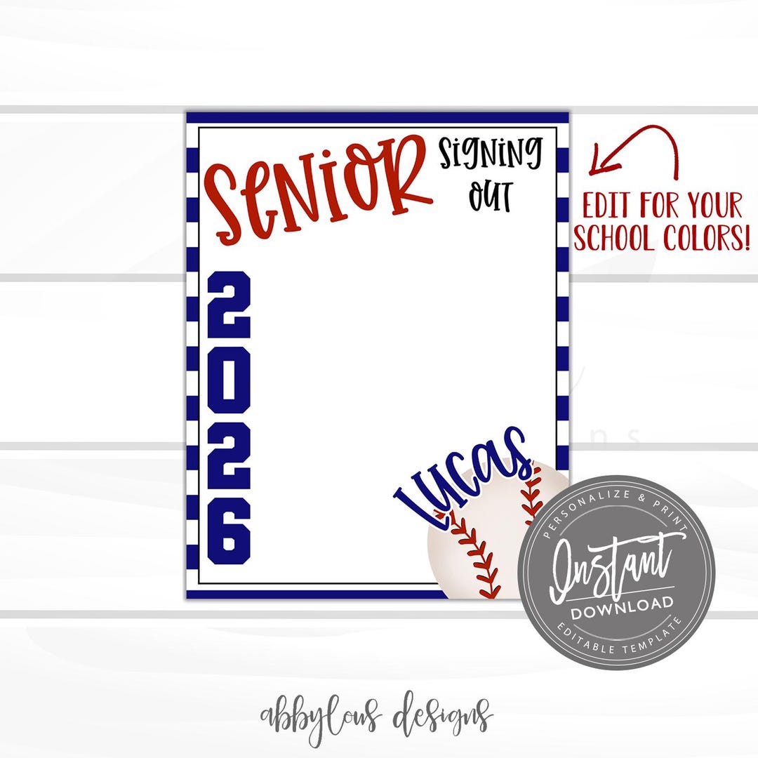 Senior Sign Out Image EDITABLE Baseball Senior Signing Out, Senior Printable, Printable ...