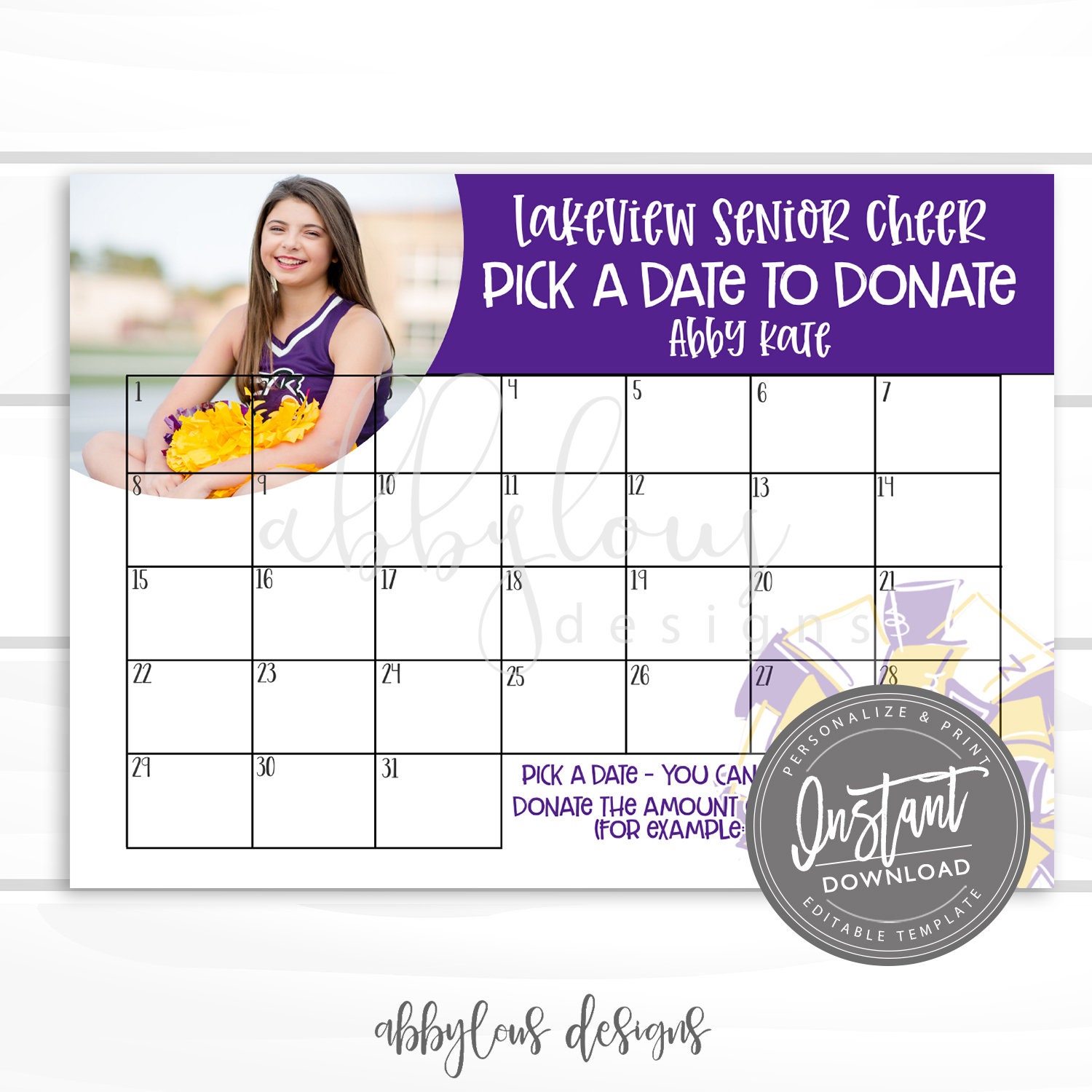 Editable Pick A Date To Donate Soccer Fundraiser Calendar 