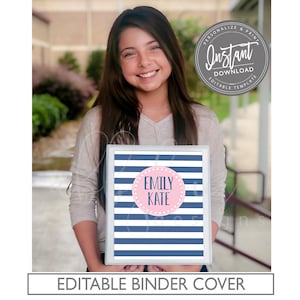EDITABLE Binder Cover, Nautical Stripe Binder Cover, Back to School, School Binder, ANY NAME, Any Subject, Editable File, Digital Template,